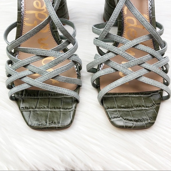 New Sam Edelman Daffodil Sandals in Seafoam Mineral Green Croc Embossed Leather - Picture 5 of 15
